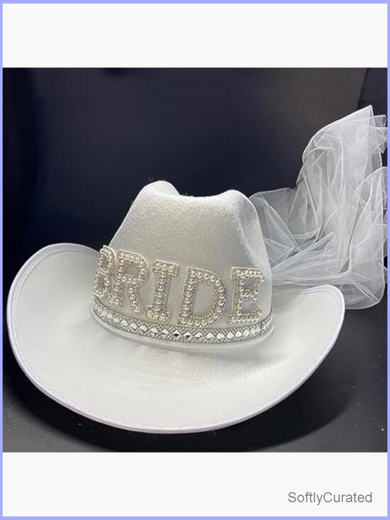 Vintage Cowboy Hat with Veil Rhinestone Bride Logo main image 5